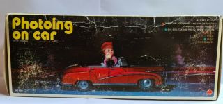 Vintage Battery Operated Tin Plate Photoing On Car China Me630 Boxed