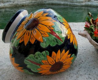 Mexican Talavera Pottery Planter Flower Pot Sunflower Cuban Tilt Spilling 21 "
