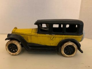 Antique Cast Iron Car Yellow And Black Buick Sedan W/ Rubber Wheels
