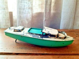 Vintage Antique Hornby Meccano Gleam Clockwork Wind Up Model Speed Boat Tin Toy