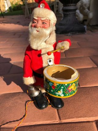 Vintage Mid Century Electric Drum Playing Bell Ringing Walking Santa Claus Toy