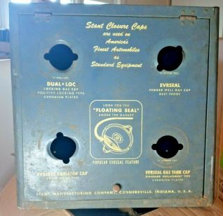 Vintage Stant Gas And Radiator Caps Display Evrseal 13 " T X 14 " W X 8 " D Cabinet