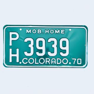 1970 United States Colorado Base Mobile Home License Plate Ph 3939