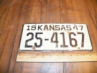 1947 Kansas License Plate Car Tag 25 - 4167; Brown County