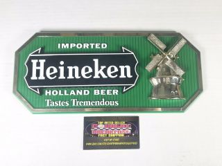 Vintage Heineken Holland Beer Windmill Plastic Beer Sign 12x5.  5” - Old Stock