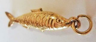 Vintage 9k Gold 3 - D Koi Fish Charm Signed & Hallmarked 9ct Carat Splashy & Lucky