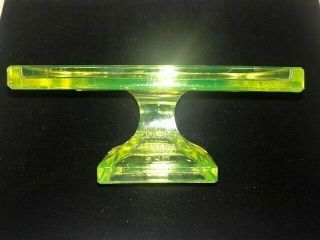 Vintage Yellow Green Vaseline Glass Clarks Teaberry Gum Stand Advertising.  1930s