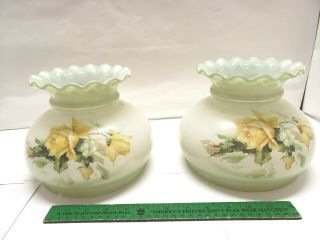 Vintage Rare Pair Gwtw Hurricane Lamp Shades Glass Rose Floral 7 " Inch Fitter