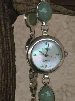 Vintage Sanuk Sterling Silver Jade Cabochon Bracelet Watch 7 