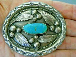 Heavy Southwestern Native American Turquoise Sterling Silver Belt Buckle