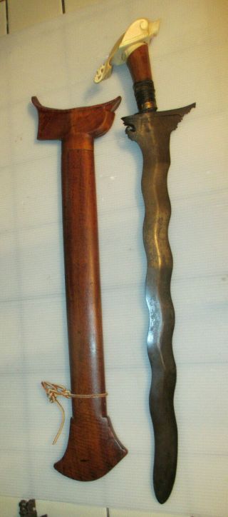 Antique Philippines Moro Kris Bolo Damascus Steel Sword
