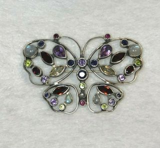 Vintage Rare Nicky Butler Sterling Silver Large Multi Stone Butterfly Pin