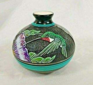 Paul Lansing Handmade Navajo Hummingbird Urn Vase Multicolored Signed And Dated