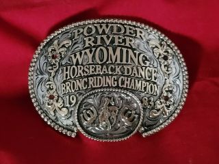 Rodeo Trophy Buckle Champion Vintage Bronc Riding☆1983☆powder River Wyoming 484
