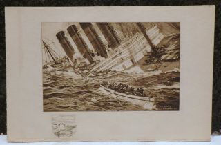 Vintage Ww1 Sinking Of The Lusitania,  1915 Drawing By Claus Bergen Print