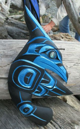 Northwest Coast Native,  First Nations Art Carved Stellar Blue Jay Wall Art Signe