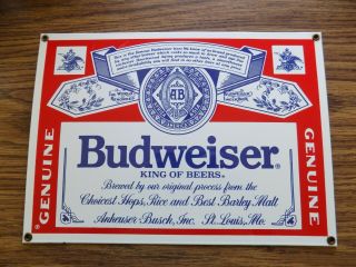 Vintage Budweiser King Of Beers Porcelain Enamel Sign 13 " X 9.  5 "