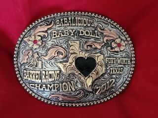 Rodeo Trophy Buckle☆ 2012☆fort Worth Texas Barrel Racing Champion Vintag 361
