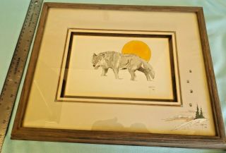 1987 William T.  Zivic " Wolf Moon " Water Color Painting Signed & Matted & Framed