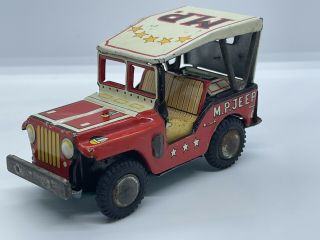Vintage Japan Tin Litho Military Police Mp Jeep Friction Antique