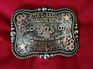 Rodeo Trophy Buckle☆2007☆el Paso Texas Team Roping Champion Vintage 732
