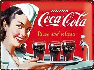 Coca Cola Waitress Plaque 3d Visual Effects Domed Sign Metal Tin 8 " X 12 " Inch