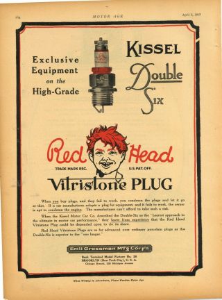 1917 Red Head Vitristone Spark Plugs Ad: Emil Grossman Mfg.  Co. ,  Brooklyn,  Ny