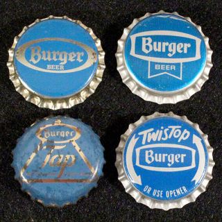 4 Burger Beer Blue Plastic Lined Bottle Cap Cincinnati Ohio Crowns Vintage Akron
