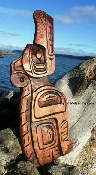 Northwest Coast Native First Nations Art Carved 16 " Wolf Pacific Canada,  Signed