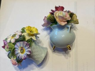 Vintage Royal Adderley Bone China Rose Floral Basket Bouquets England - Set Of 2