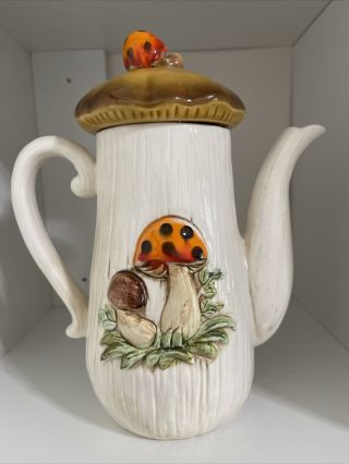 Vintage Merry Mushroom Teapot And Lid Ceramic 1970’s Retro Sears Tea Pot