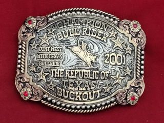 Rodeo Trophy Champion Belt Buckle☆2001☆republic Of Texas Bull Riding Vintage 501