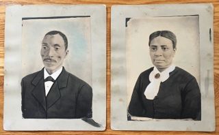 African American Couple Man & Wife Hand Painted Photos 1870 