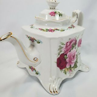 Vintage Crown Dorset Staffordshire England Fine Ceramic Teapot Rose Pattern