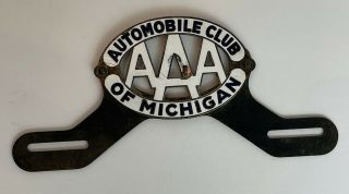Vtg Orig 20s - 30s Porcelain Aaa Automobile Club Of Michigan License Plate Topper