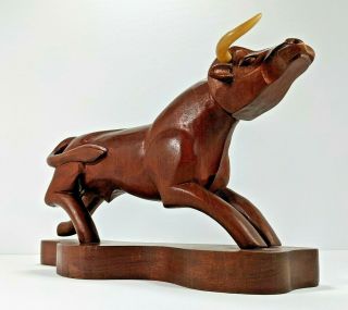 Rare J.  (jose) Pinal (1913 - 1983) Signed Wooden Hand Carved Bull Vintage