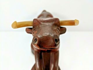 Rare J.  (Jose) Pinal (1913 - 1983) Signed Wooden Hand Carved Bull Vintage 2