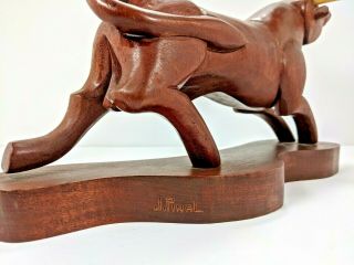 Rare J.  (Jose) Pinal (1913 - 1983) Signed Wooden Hand Carved Bull Vintage 3