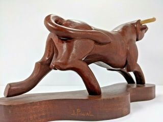 Rare J.  (Jose) Pinal (1913 - 1983) Signed Wooden Hand Carved Bull Vintage 4