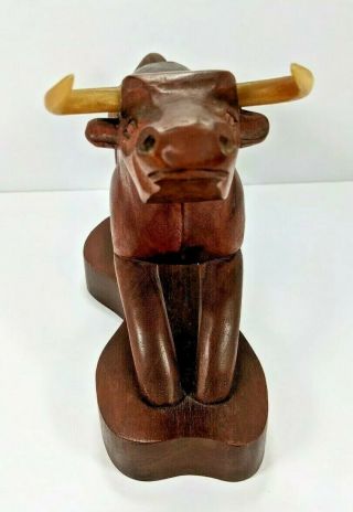 Rare J.  (Jose) Pinal (1913 - 1983) Signed Wooden Hand Carved Bull Vintage 5