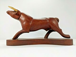 Rare J.  (Jose) Pinal (1913 - 1983) Signed Wooden Hand Carved Bull Vintage 6