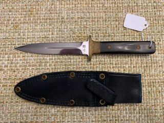 Vintage Al Mar Knives Fang Ii Black Micarta W/ Leather Sheath.