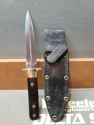 Vintage Al Mar Knives 5001 Fang 2 Black Micarta W/ Leather Sheath Make Offer