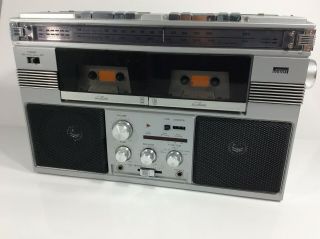 Vintage Boombox Montgomery Ward 3997 Radio Dual Cassette Recorder Am/fm