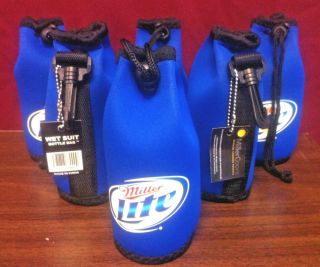Miller Lite Bottle Cooler Koozie Coozie Bottle Bag - Set Of Six (6) - & F/s