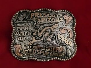 Rodeo Trophy Buckle☆1984☆prescott Arizona Calf Roping Champion Vintage 206