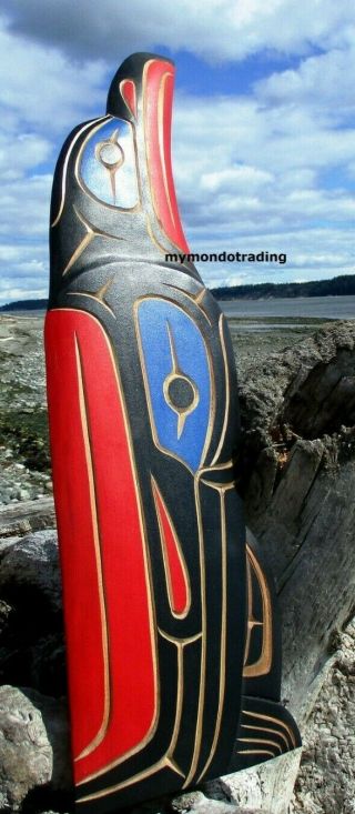 Northwest Coast First Nation Native Art Hand Carved Cedar 24 " Raven Eagle Spirit