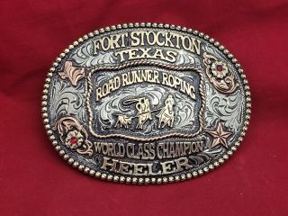 Rodeo Champion Trophy Buckle☆heeler☆fort Stockton Texas Team Roping Vintage 403