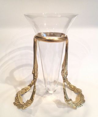Vintage Bombay Company Glass And Brass Floating Vase With Orig Box 11 " High Exc