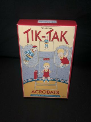 Vtg Schylling Collector Series Tik - Tak Acrobats Wind - Up Metal Tin Toy Clown 2000